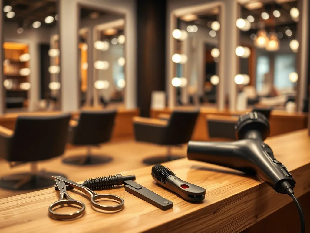 Nowoczesne stanowisko pracy fryzjera w jasnym, eleganckim salonie, podkreślające profesjonalne warunki pracy i prestiż zawodu.